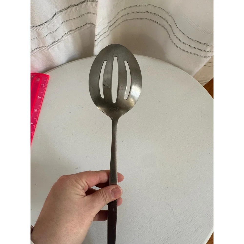 Vintage Epic Forged Stainless Japan Slotted Serving Spoon Mid Century Modern